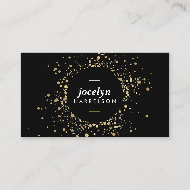 Carte De Visite Cercle Faux Gold Confetti Scatted sur Noir (Devant)