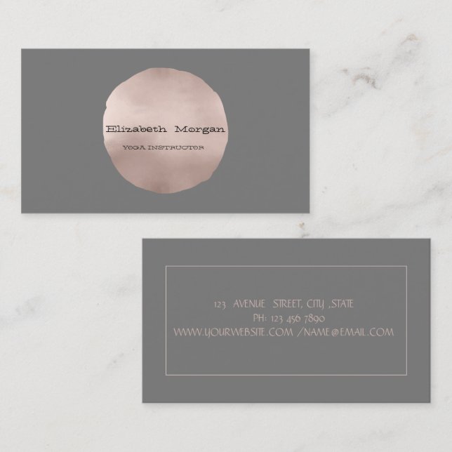 Carte De Visite Cercle Gris Or Rose Élégant Simple (Devant / Derrière)