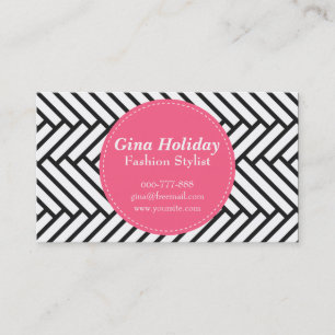 Carte De Visite Cercle rose audacieux sur l'arête de hareng noire