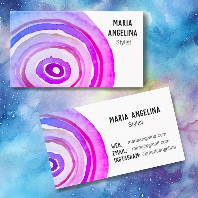 Carte De Visite Cercles d'aquarelle Bagues neutres Abstrait pourpr (Beautiful hand-painted watercolor rings in shades of purple. Customize with your own text!)
