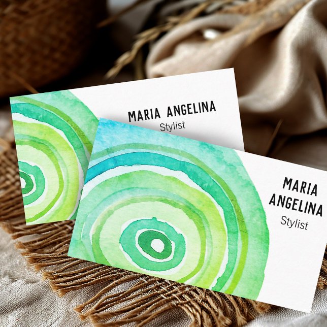 Carte De Visite Cercles d'aquarelle Bagues neutres Vert Abstrait (Watercolor Circles Neutral Rings Abstract Green Business Card
)