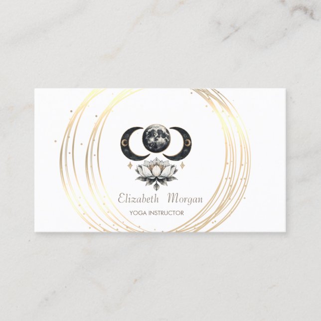 Carte De Visite Cercles de lune dorée professionnelle Lotus  (Devant)