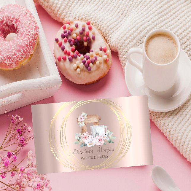 Carte De Visite Cercles d'or Parties scintillant Mixer Fleurs Rose (Créateur téléchargé)