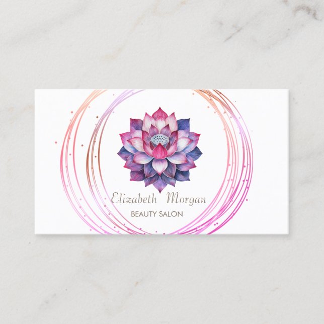 Carte De Visite Cercles dorés chic pierres violettes lotus zen (Devant)