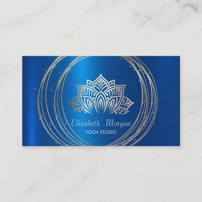 Carte De Visite Cercles dorés élégants modernes Lotus Bleu métalli (Devant)
