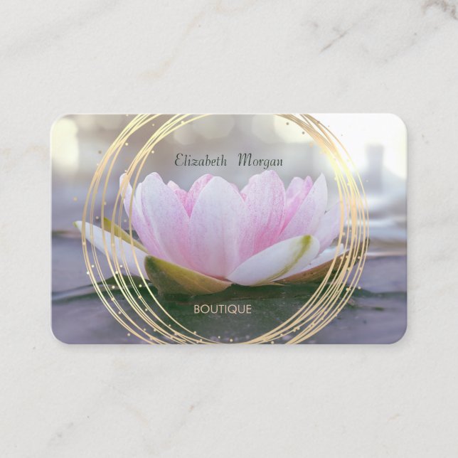 Carte De Visite Cercles dorés élégants modernes Lotus rose  (Devant)