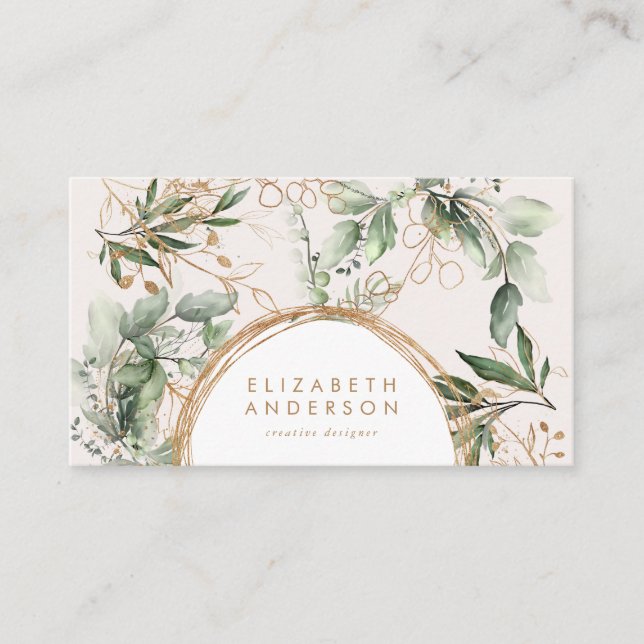Carte De Visite Cercles dorés modernes Eucalyptus Corporate (Devant)