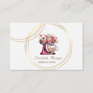 Carte De Visite Cercles professionnels Floral Red Cake Mixer