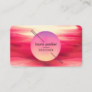 Carte De Visite Cercles roses rouges modernes Vagues d'aquarelle d