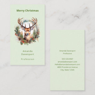 Carte De Visite Cerf brun avec bois Joyeux Noël rustique
