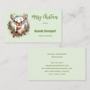 Carte De Visite Cerf Brun avec Bois Noël Rustique Joyeux