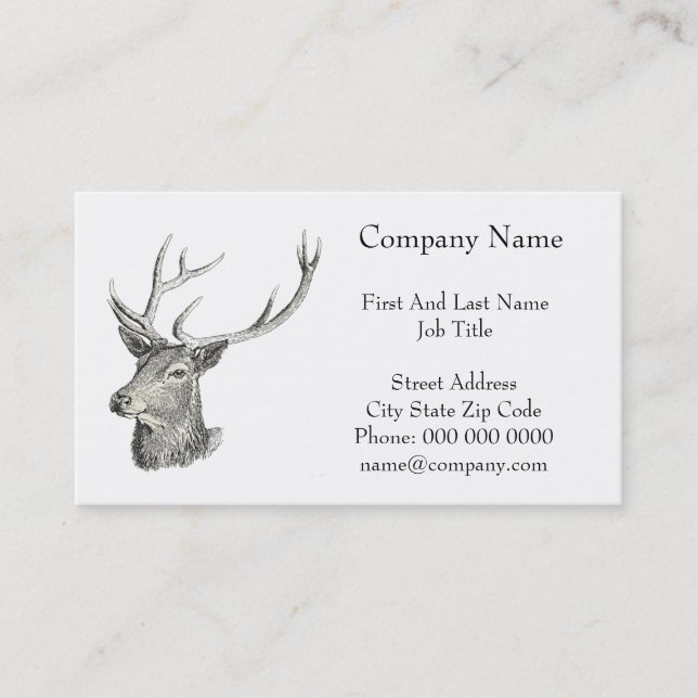 Carte De Visite Cerf Buck Head avec Antlers Black and White Art (Devant)