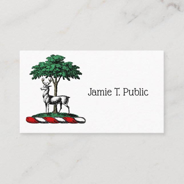 Carte De Visite Cerf Daim devant un Arbre Emblème de Blason Crête  (Devant)