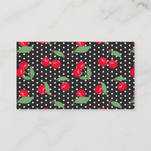 Carte De Visite Cerise Rouge Fruit Feuilles Vertes Points Noirs Bl