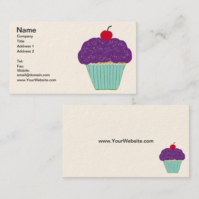 Carte De Visite Cerise sur le dessus Purple Frosting Vanilla Cupca (Devant / Derrière)