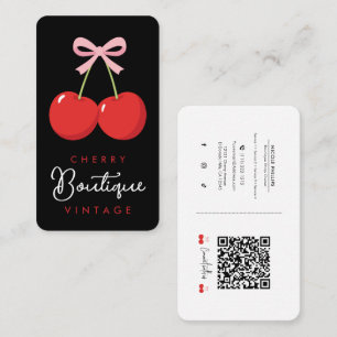 Carte De Visite Cerises Rouges avec Nœud Rose Coquette Boutique