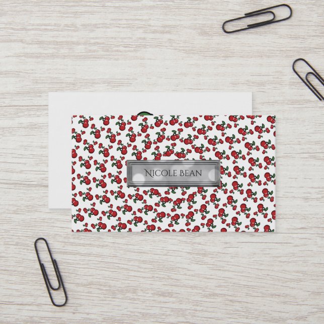 Carte De Visite Cerises Rouges Blanc (Toute Couleur) Fruité Person (Devant/Arrière en situation)
