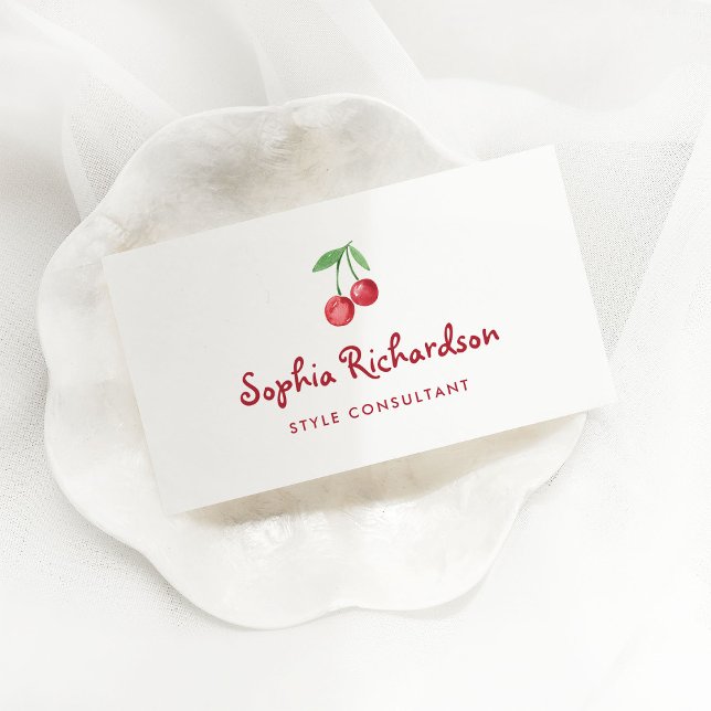 Carte De Visite Cerises rouges Whimsical Retro | Code QR (Créateur téléchargé)