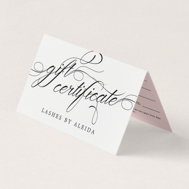 Carte De Visite Certificat cadeau de script tourbillonnant (Devant)