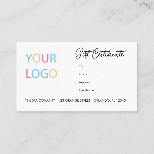 Carte De Visite Certificat-cadeau d'entreprise avec logo de style  (Devant)