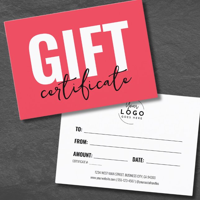 Carte De Visite Certificat-cadeau d'entreprise Logo Rouge (Red Your Logo Business Gift Certificate)