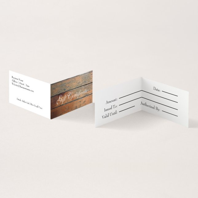 Carte De Visite Certificat cadeau Faux Wood (Intérieur et extérieur)