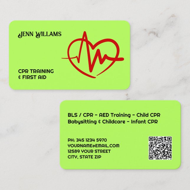 Carte De Visite Certified CPR Instructor Custom QR (Devant / Derrière)