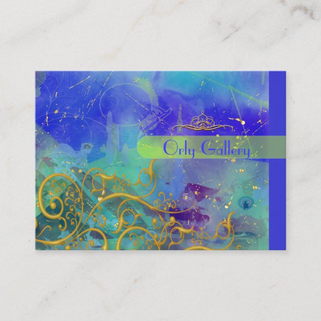 Carte De Visite Cerulean Blue, Abstrait / Faux Gold Filigree (Devant)