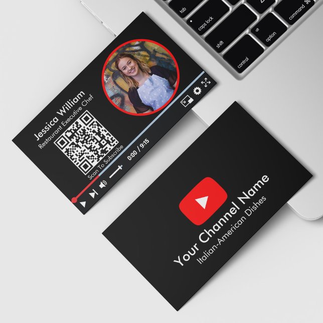 Carte De Visite Chaîne de Vlogueur Youtube avec Code QR Noir (Créateur téléchargé)