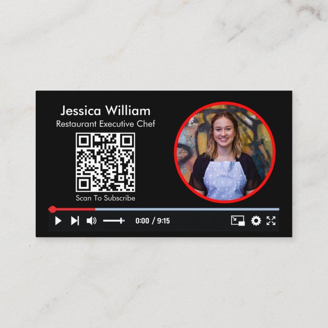 Carte De Visite Chaîne de Vlogueur Youtube avec Code QR Noir (Dos)
