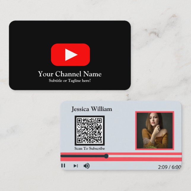 Carte De Visite Chaîne moderne de vlogueur Youtube avec code QR no (Devant / Derrière)