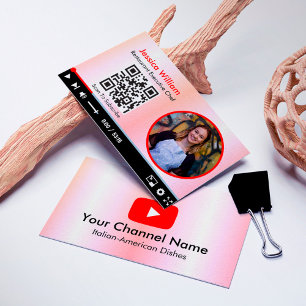 Carte De Visite Chaîne Youtube Vlogger Avec Code QR Gradient Rose