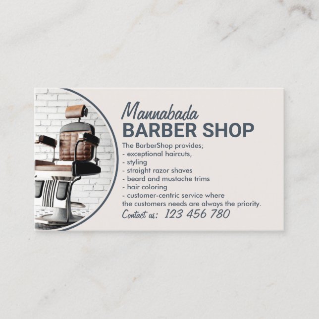 Carte De Visite Chaise Retro Photo Beige Salon de cheveux Barber S (Devant)