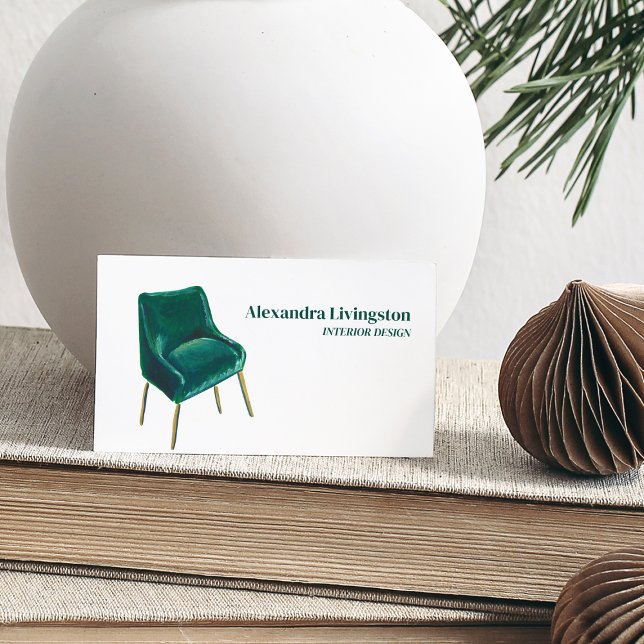 Carte De Visite Chaise Vert Émeraude Design Professionnel Minimali (Créateur téléchargé)
