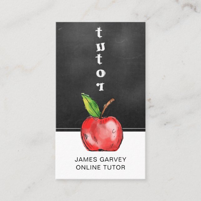 Carte De Visite Chalkboard Aquarelle Apple Tutor Enseignant (Devant)
