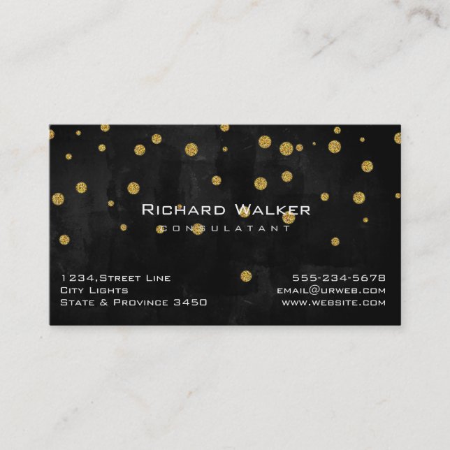 Carte De Visite Chalkboard Gold Confetti Professional Noir (Devant)