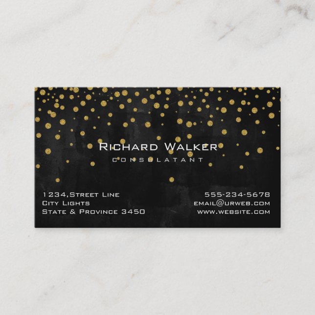 Carte De Visite Chalkboard Gold Confetti Professional Noir (Devant)