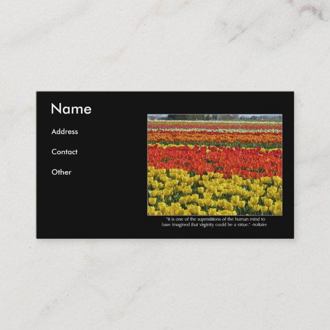 Carte De Visite Champ de tulipe et citation de Voltaire (Devant)