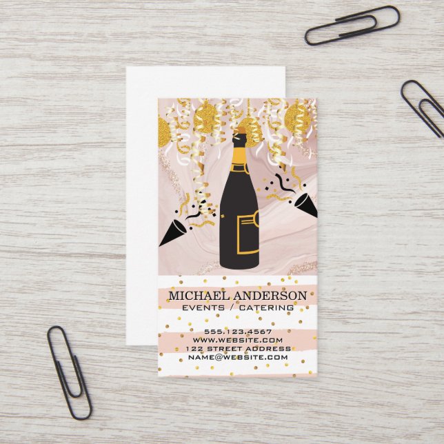 Carte De Visite Champagne / Confettis et Ballons (Devant/Arrière en situation)