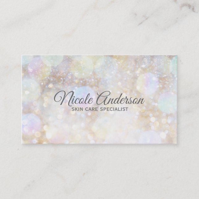 Carte De Visite Champagne Rainbow Bokeh Parties scintillant Glam m (Devant)