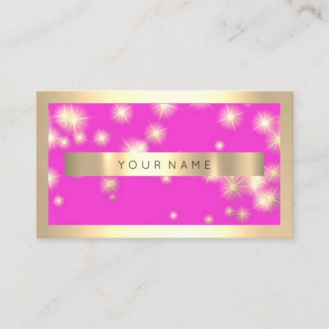 Carte De Visite Champaign Gold Frame Rose Fuchsia Gold Stars (Devant)