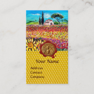 CARTE DE VISITE CHAMPS DE FLEURS, HONEY BEE RED WAX SEAL, BEEKEEPE