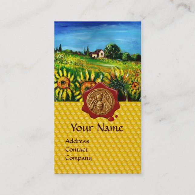 CARTE DE VISITE CHAMPS DE SOUFFLE, HONEY BEE RED WAX SEAL, BEEKEEP (Devant)