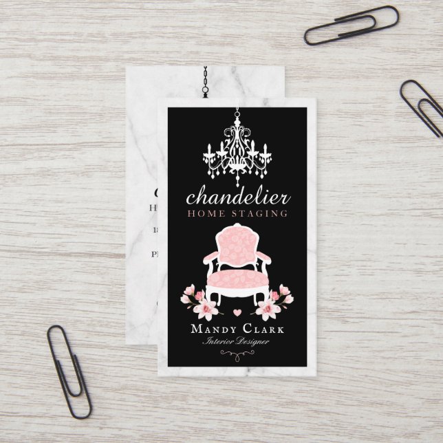 Carte De Visite Chandelier antique et chaise florale victorienne M (Devant/Arrière en situation)