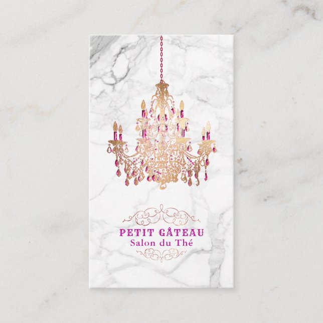 Carte De Visite Chandelier en or Rose PixDezines Marble+Faux (Devant)