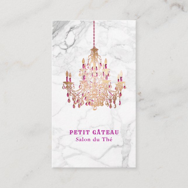 Carte De Visite Chandelier en or Rose PixDezines Marble+Faux (Devant)