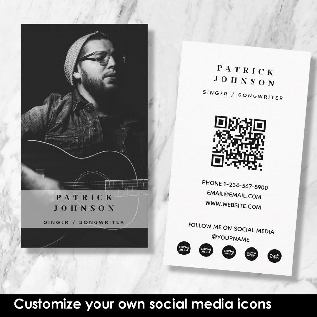 Carte De Visite Chanteur musicien auteur-compositeur Photo Médias  (Singer Musician Songwriter Photo Social Media Business Card)