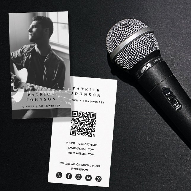 Carte De Visite Chanteur musicien auteur de l'chanson Photo QR Cod (Singer Musician Songwriter Photo QR Code Business Card)