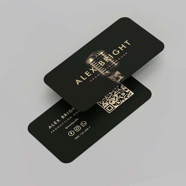 Carte De Visite Chanteur musicien moderne enregistrement Black Gol (Modern Musician Singer Recording Black Gold Mic Business Card
)