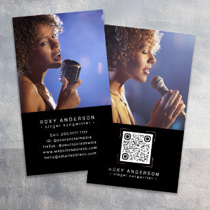Carte De Visite Chanteur musicien moderne noir QR Code